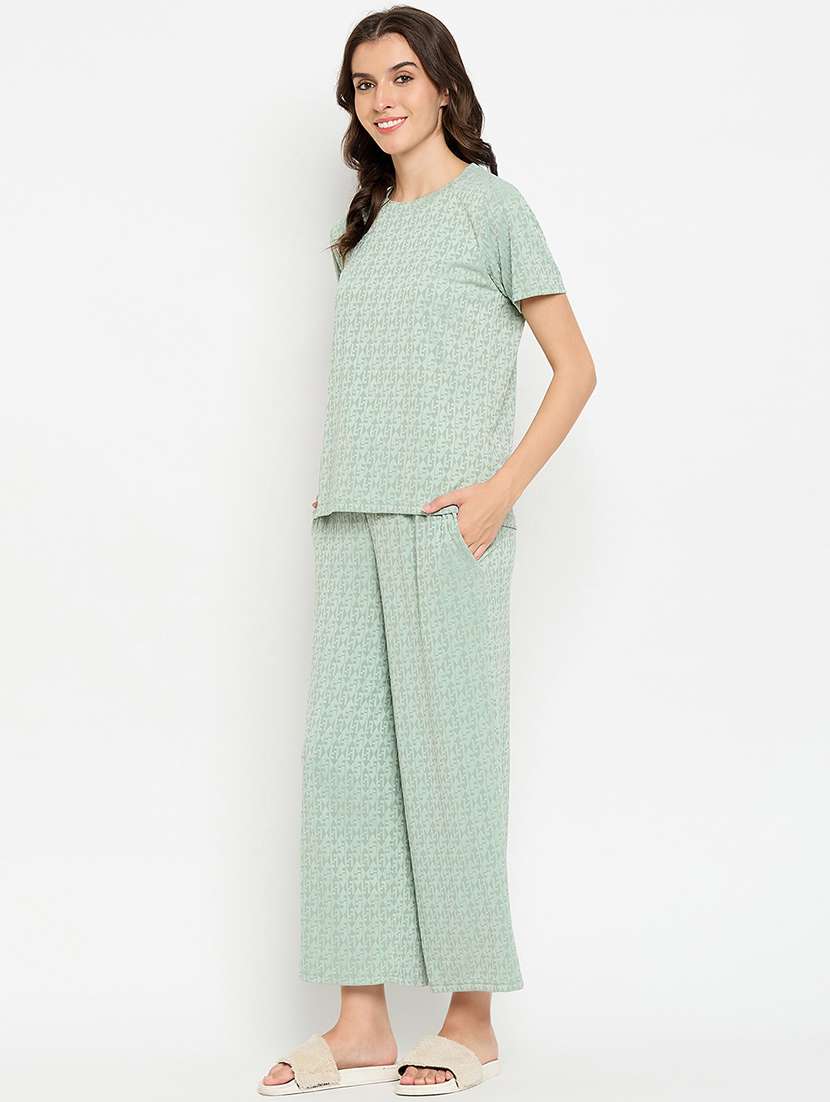 women sea green viscose pyjama nightwear set - 21305025 -  Standard Image - 2