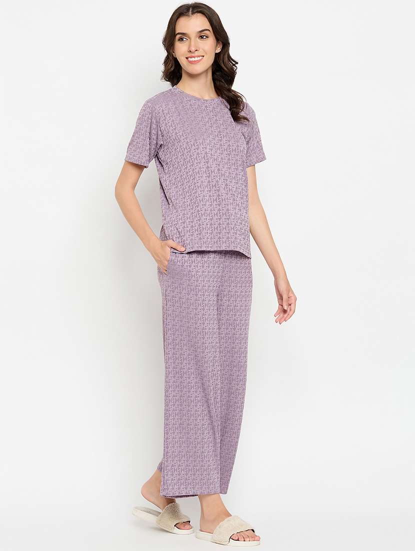 women purple viscose pyjama nightwear set - 21305026 -  Standard Image - 2
