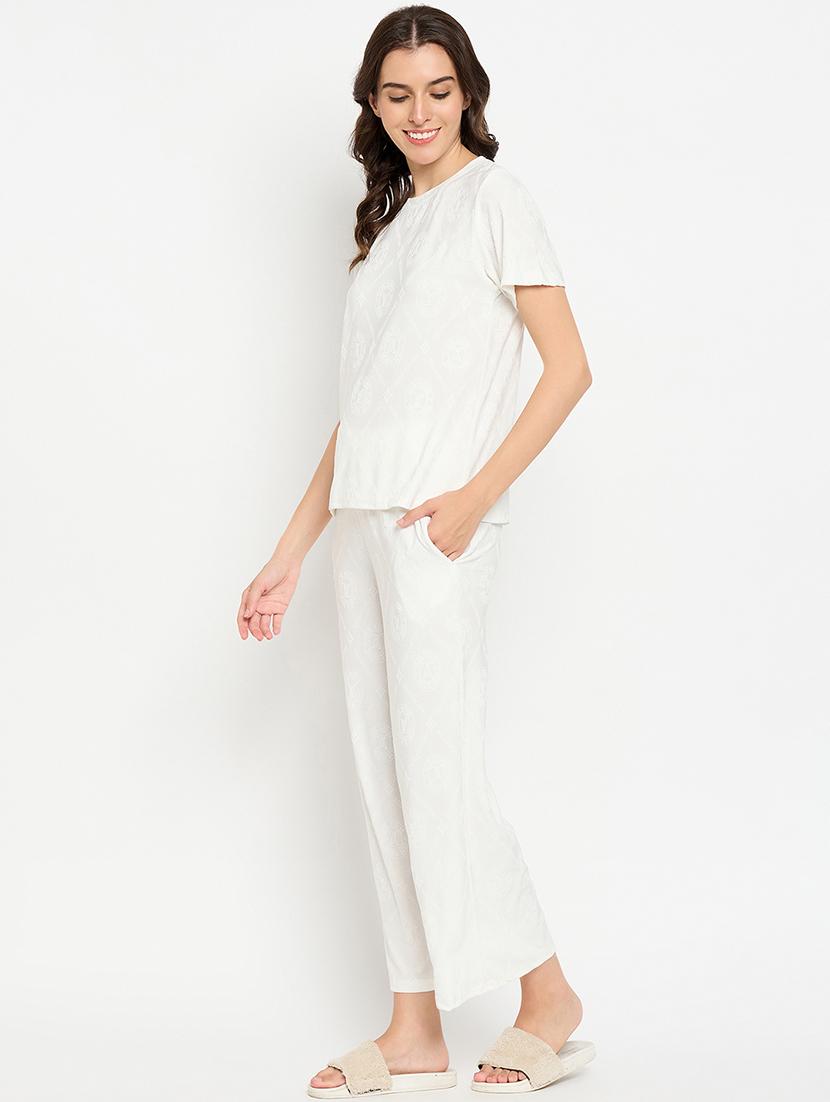 women solid pyjama nightwear set - 21305033 - Standard Image - 2