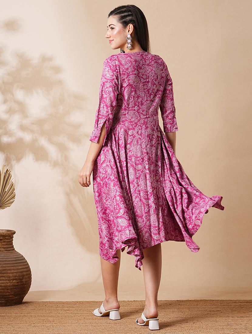 globus women pink allover printed a-line asymmetric midi dress - 21305196 - Standard Image - 2