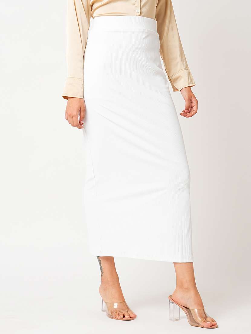 globus women white high-rise streatchable side slit maxi pencil skirt - 21305215 -  Standard Image - 2