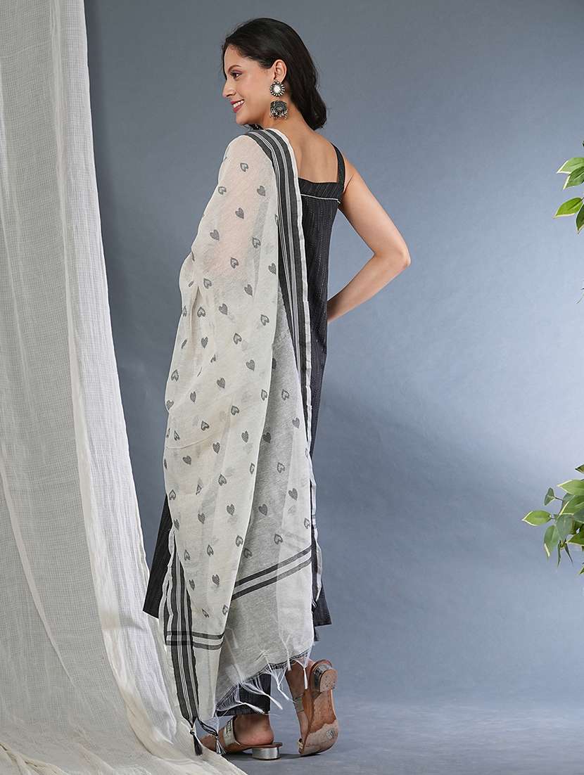globus women black strappy square neck yarndyed straight workwear kurta with pants & dupatta set - 21305221 - Standard Image - 2