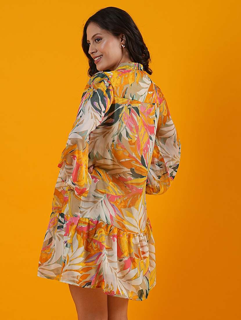 globus women multi shirt collar tropical print gathered & tiered a-line dress - 21305249 -  Standard Image - 2