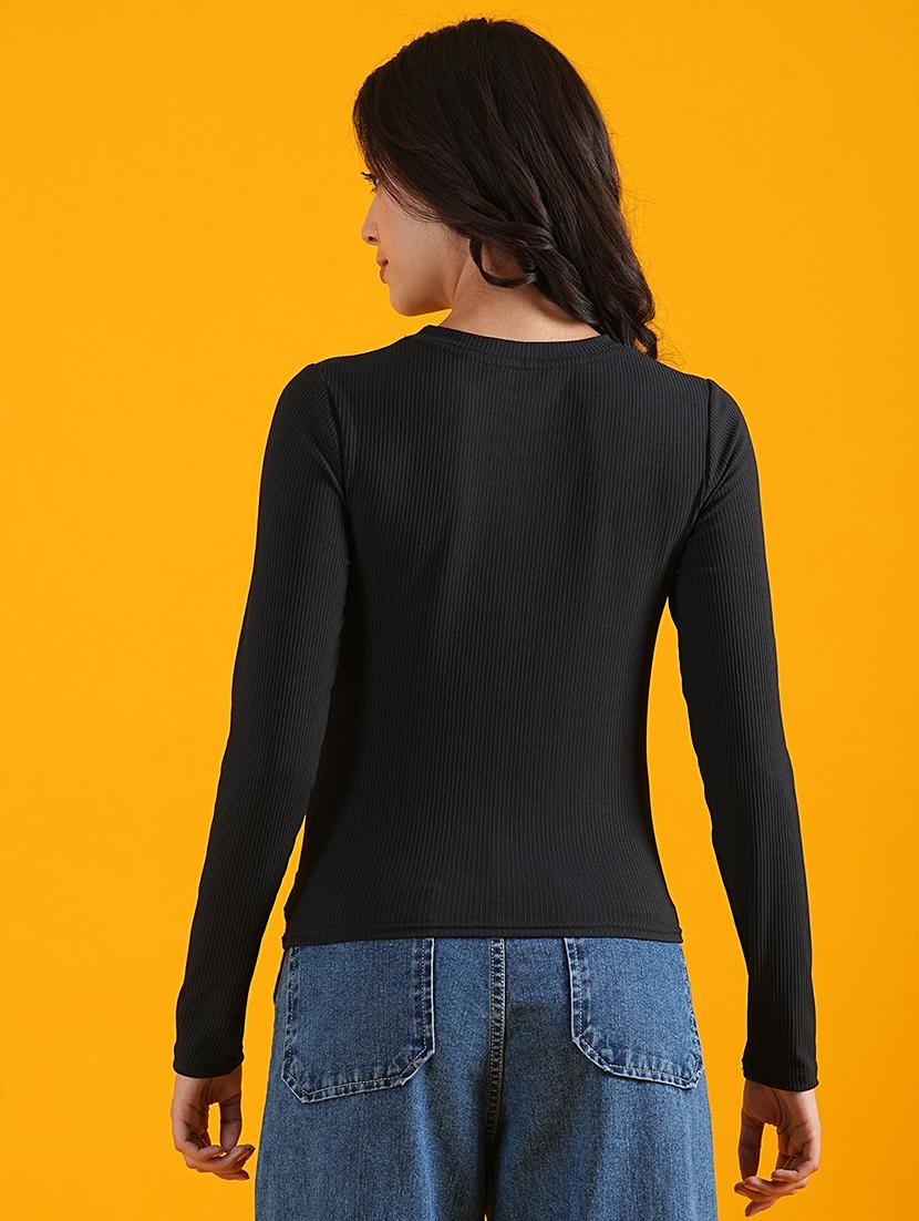globus women black self design stretchable twisted detail rib knitted top - 21305254 - Standard Image - 2