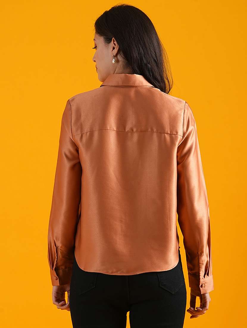globus women peach spread collar cuffed sleeves curved hem shirt style workwear top - 21305264 -  Standard Image - 2