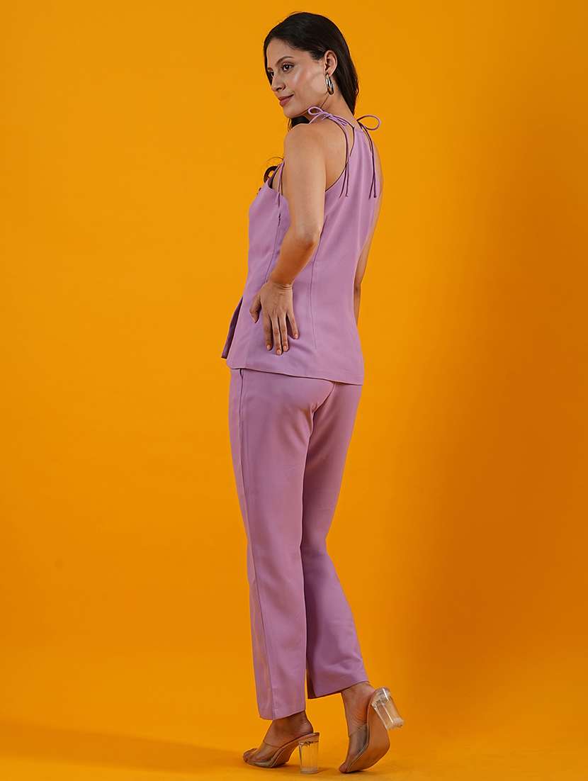 globus women lavender halter neck front slits moss crepe top with trousers co-ord set - 21305278 -  Standard Image - 2