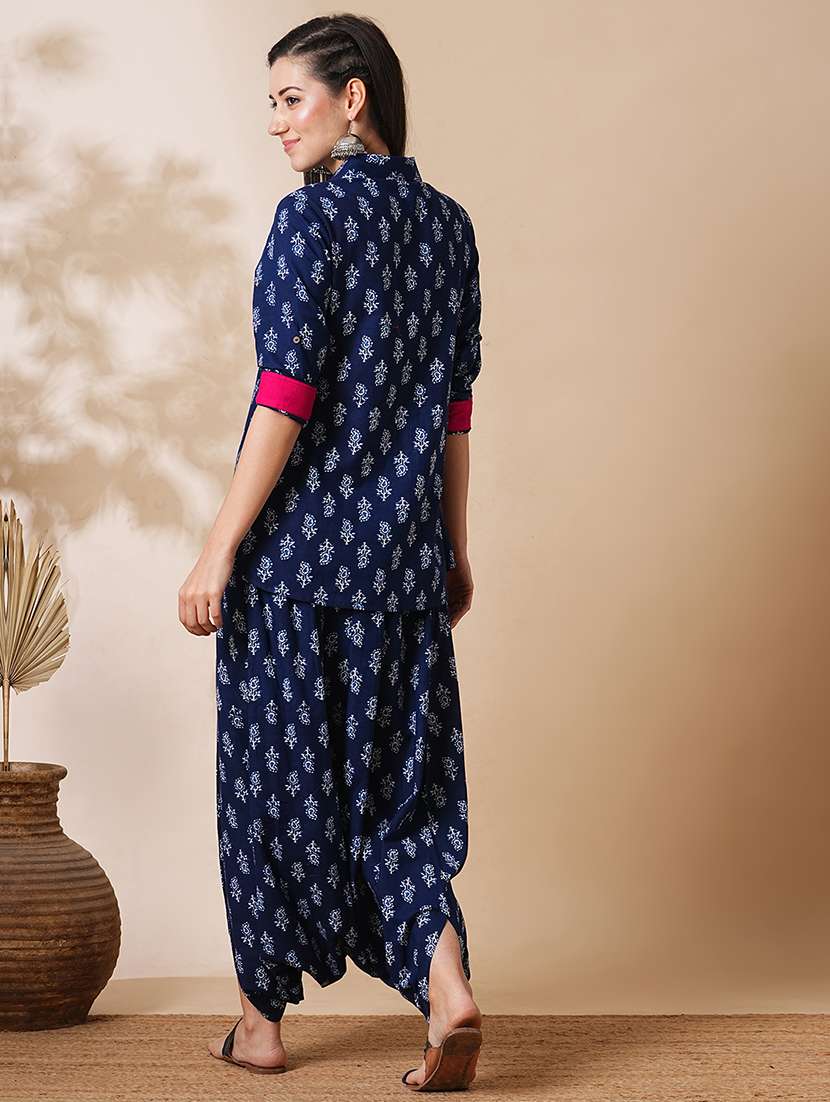 globus women blue allover paisley printed shirt style tunic & harem pants fusion co-ord set - 21305283 - Standard Image - 2