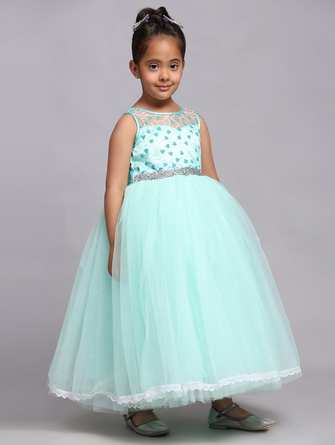 turquoise self design net frock - 21305319 - Standard Image - 2