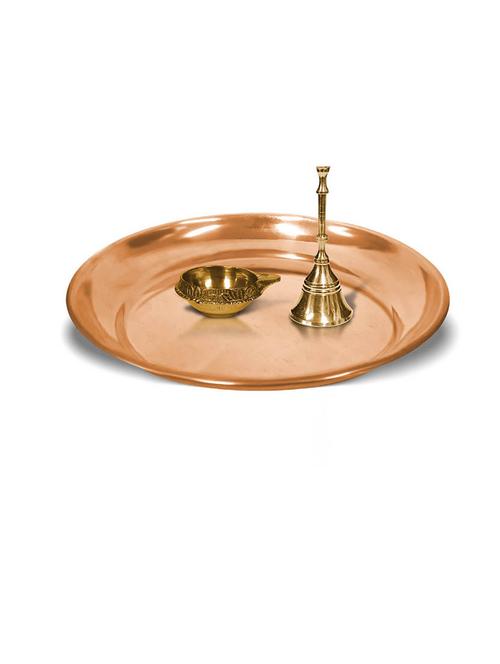 adhvik combo of small size kuber pedi diya and puja bell with 6 inch copper pooja thali set for home and office - 21305471 -  Standard Image - 0