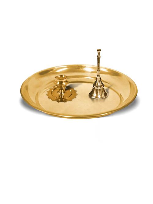 adhvik combo of small size incense holder and puja bell with 6 inch pooja thali set for home and office - 21305478 - Standard Image - 0