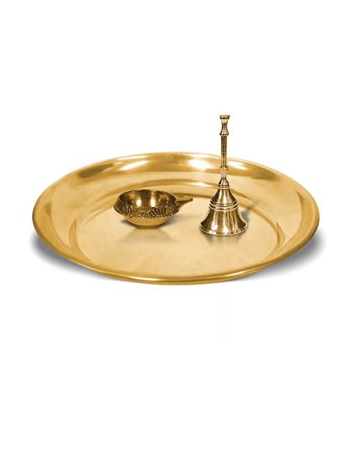 adhvik combo of small size kuber pedi diya and puja bell with 6 inch pooja thali set for home and office - 21305479 -  Standard Image - 0