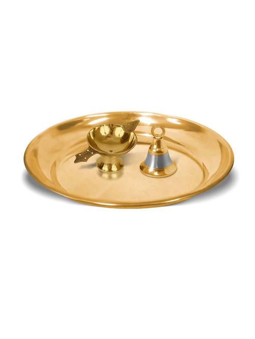 adhvik combo of small size laxmi diya and hanging bell with 6 inch pooja thali set for home and office - 21305482 - Standard Image - 0