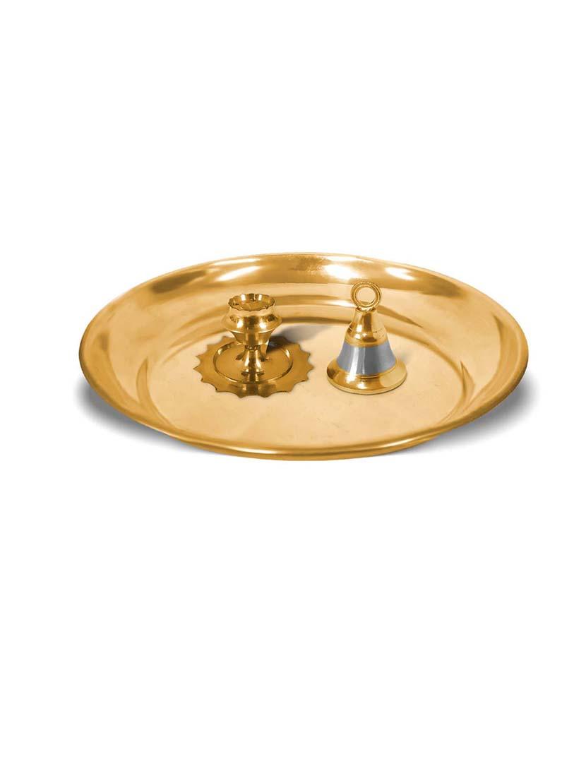 adhvik combo of small size incense holder and hanging bell with 6 inch pooja thali set for home and office - 21305483 -  Zoom Image - 0