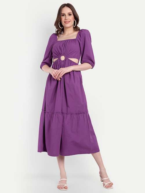 purple cotton blend a-line dress - 21305677 - Standard Image - 0