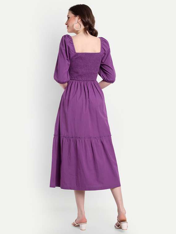 Purple Cotton Blend A Line Dress