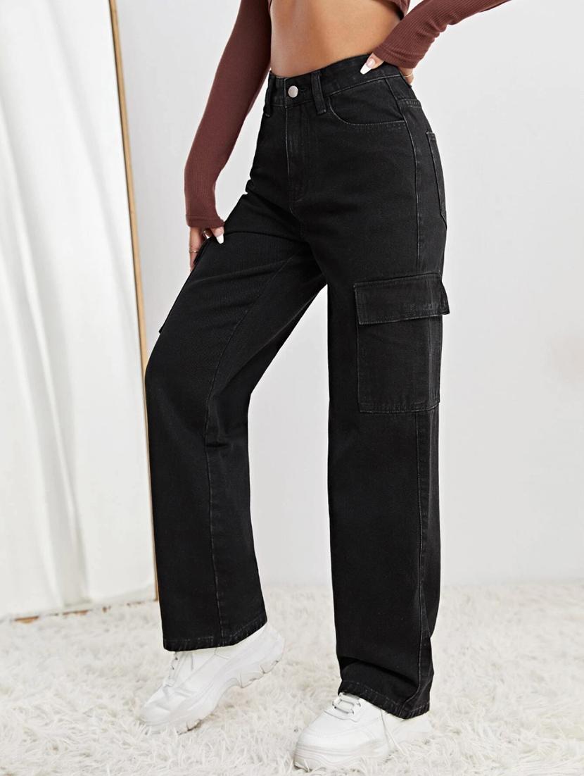 womn solid high rise wide leg jean - 21305779 - Standard Image - 2