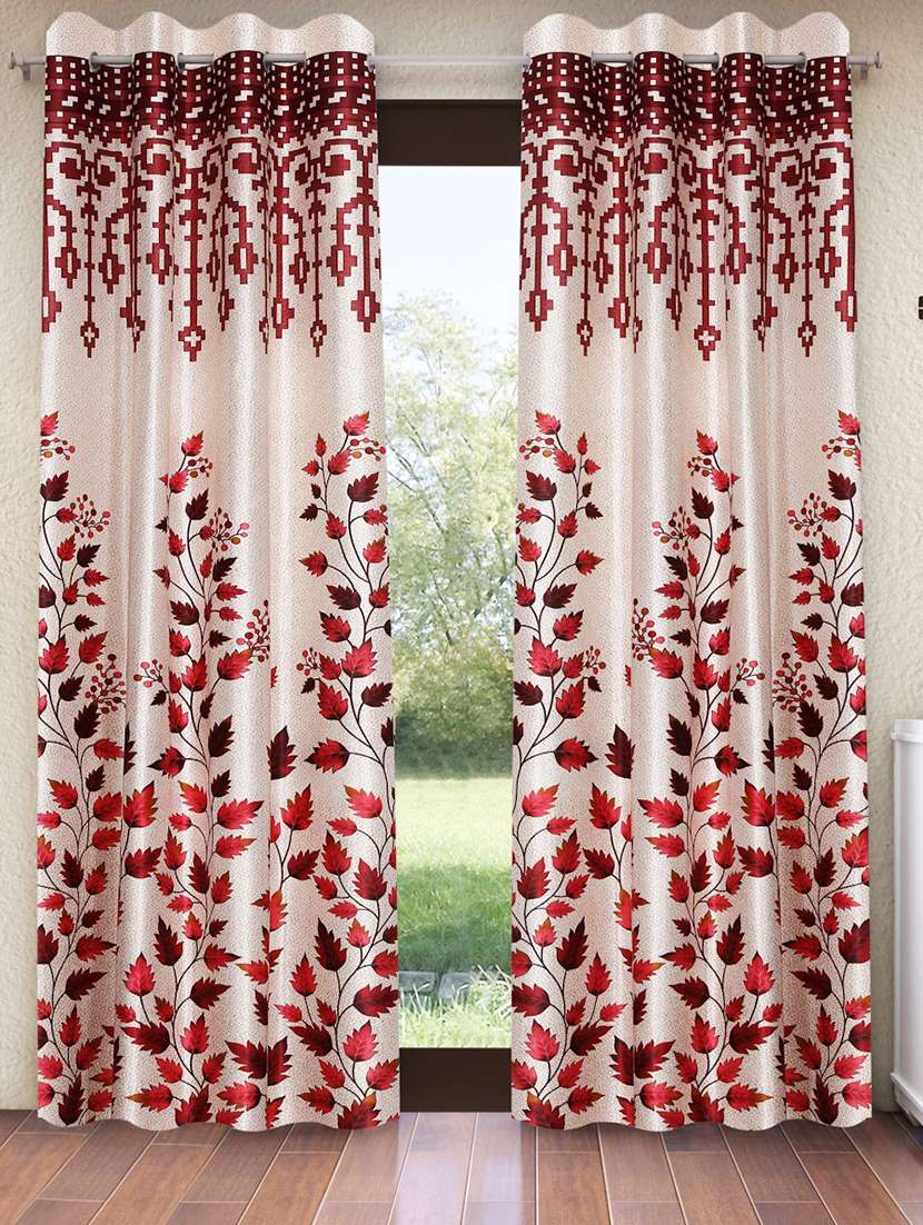 home sizzler 2 pieces leafy elegance panel eyelet polyester door curtains - 7 feet, maroon