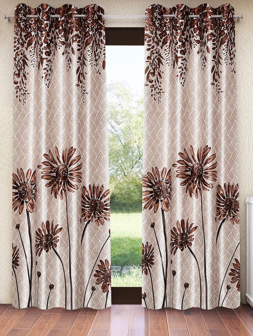 home sizzler 2 pieces sunflower panel eyelet polyester door curtains - 7 feet, brown