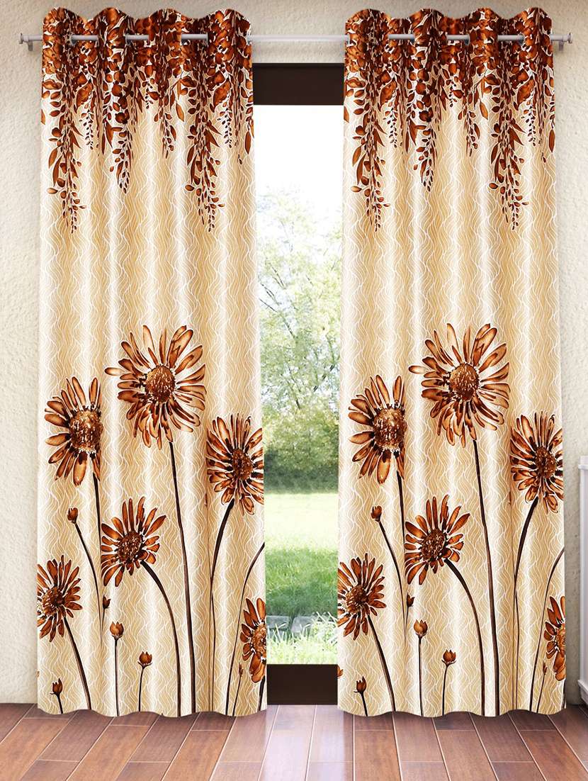home sizzler 2 pieces sunflower panel eyelet polyester door curtains - 7 feet, gold