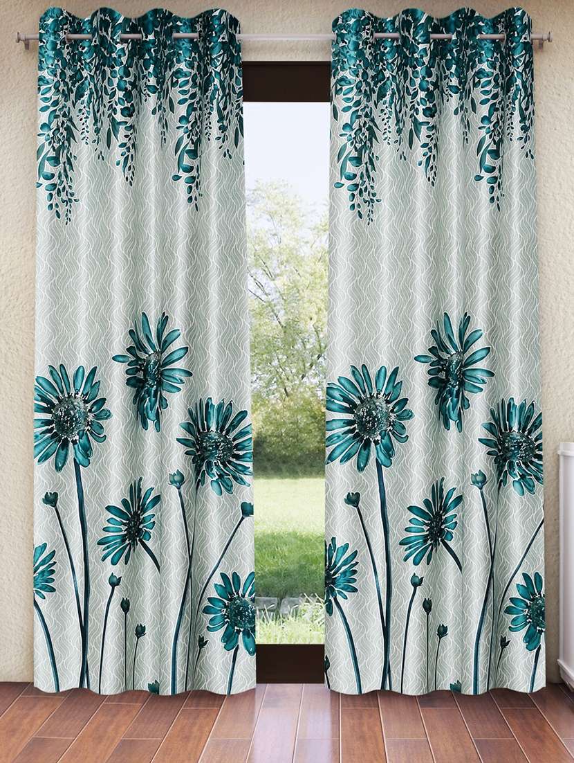 home sizzler 2 pieces sunflower panel eyelet polyester door curtains - 7 feet, turquoise green