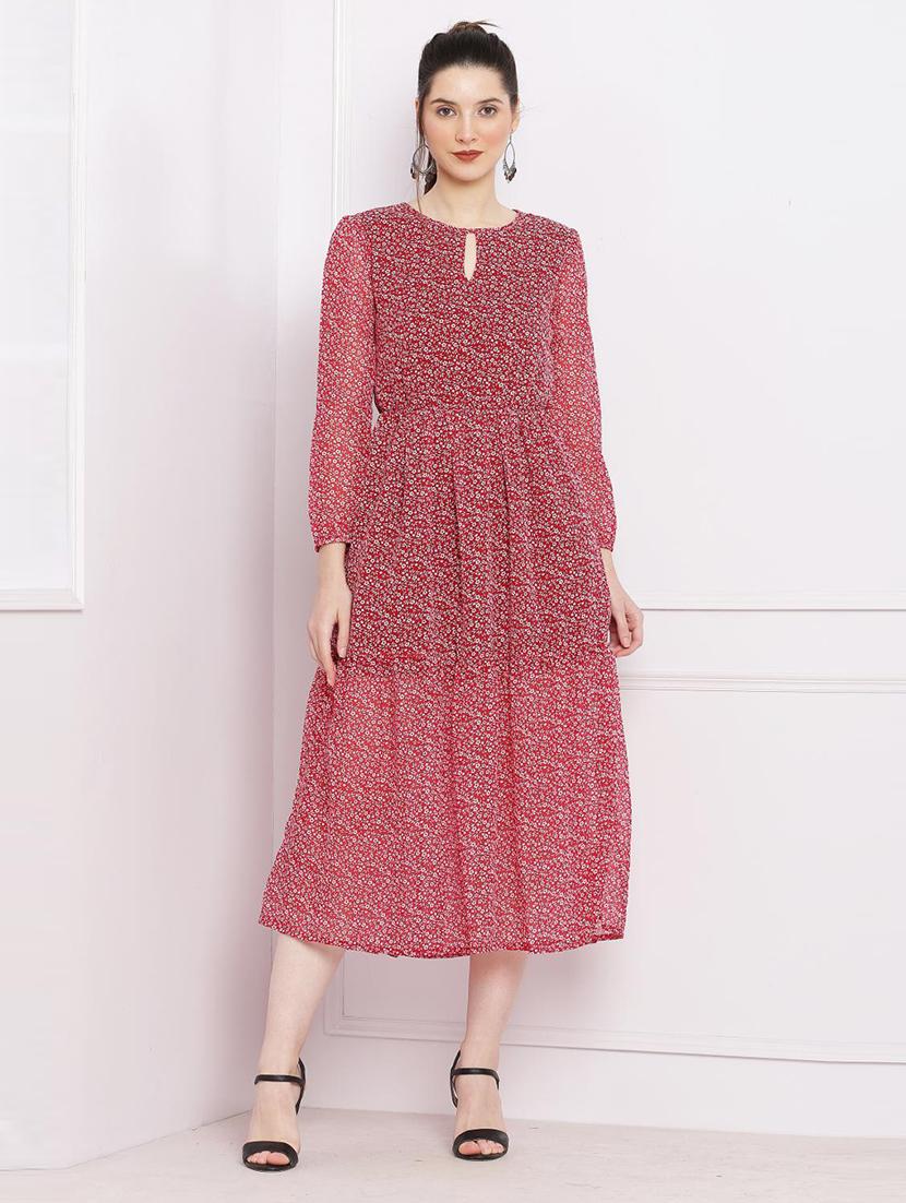 women red georgette a-line dress - 21305819 -  Zoom Image - 0