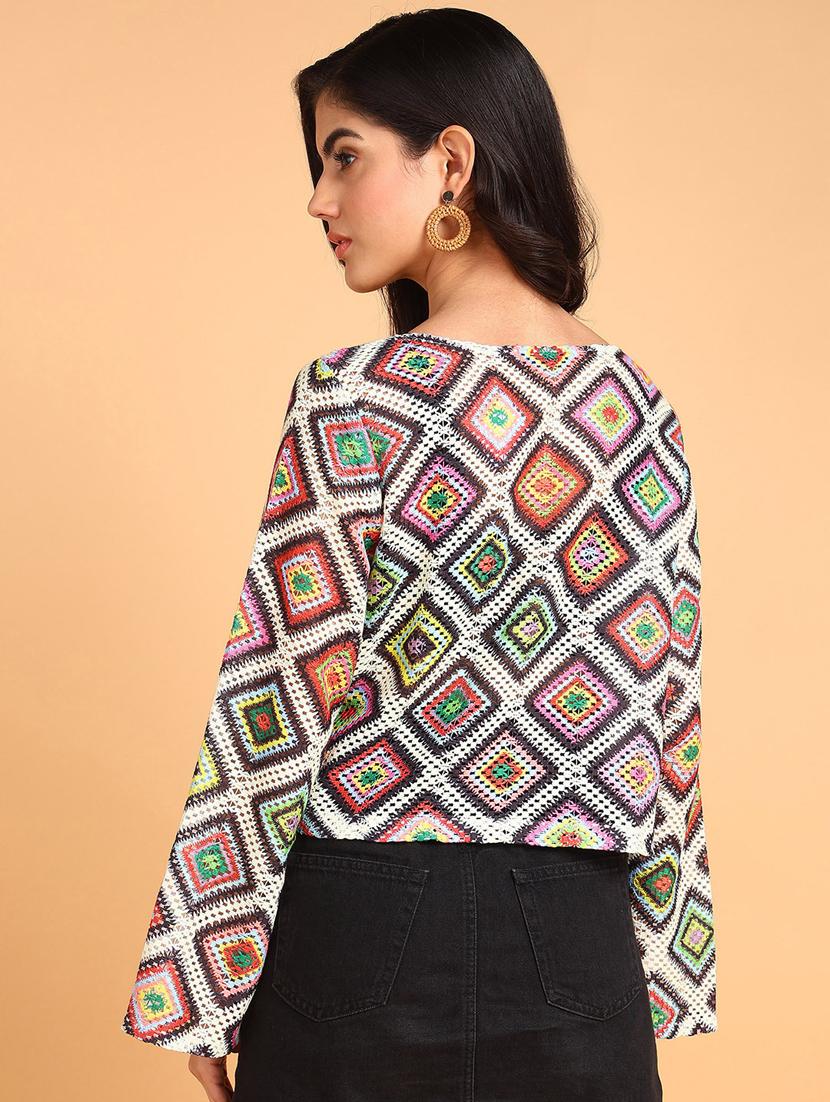 multi colored crepe crop top - 21306325 - Standard Image - 2