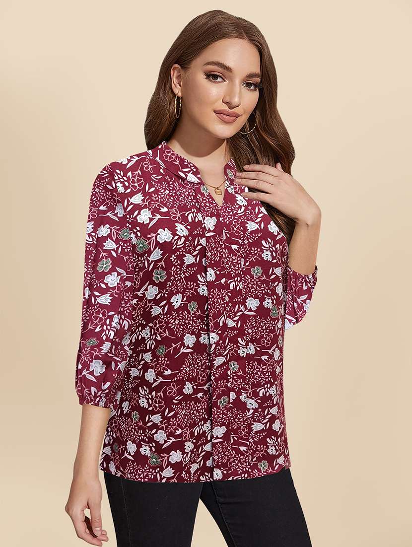 women maroon cotton blend regular top - 21306361 - Standard Image - 2