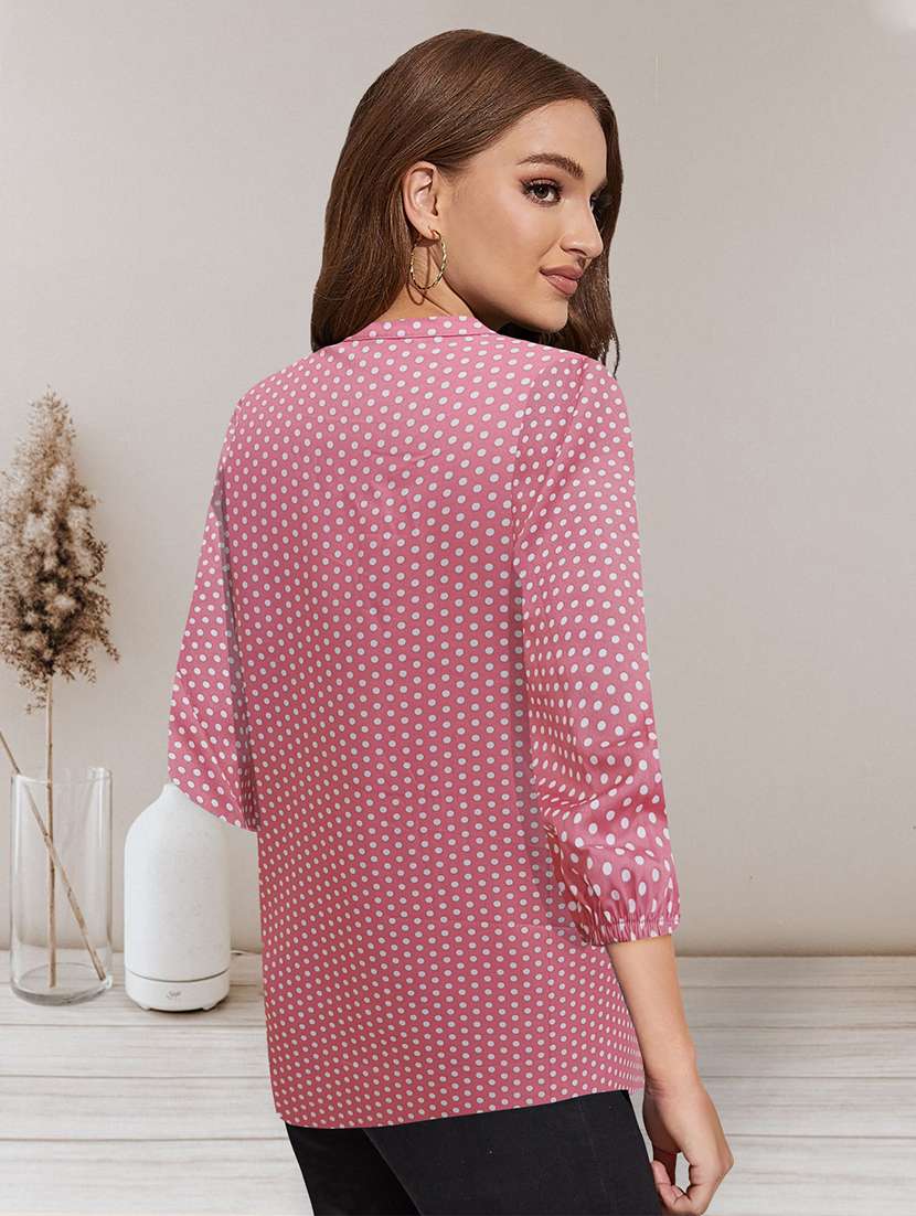 women pink cotton blend regular top - 21306362 - Standard Image - 2