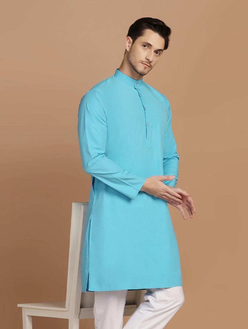 men mandarin neck solid long kurta - 21307958 - Standard Image - 2