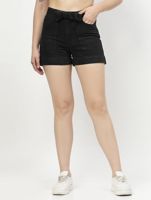 women solid high rise denim shorts - 21307981 -  Standard Image - 0