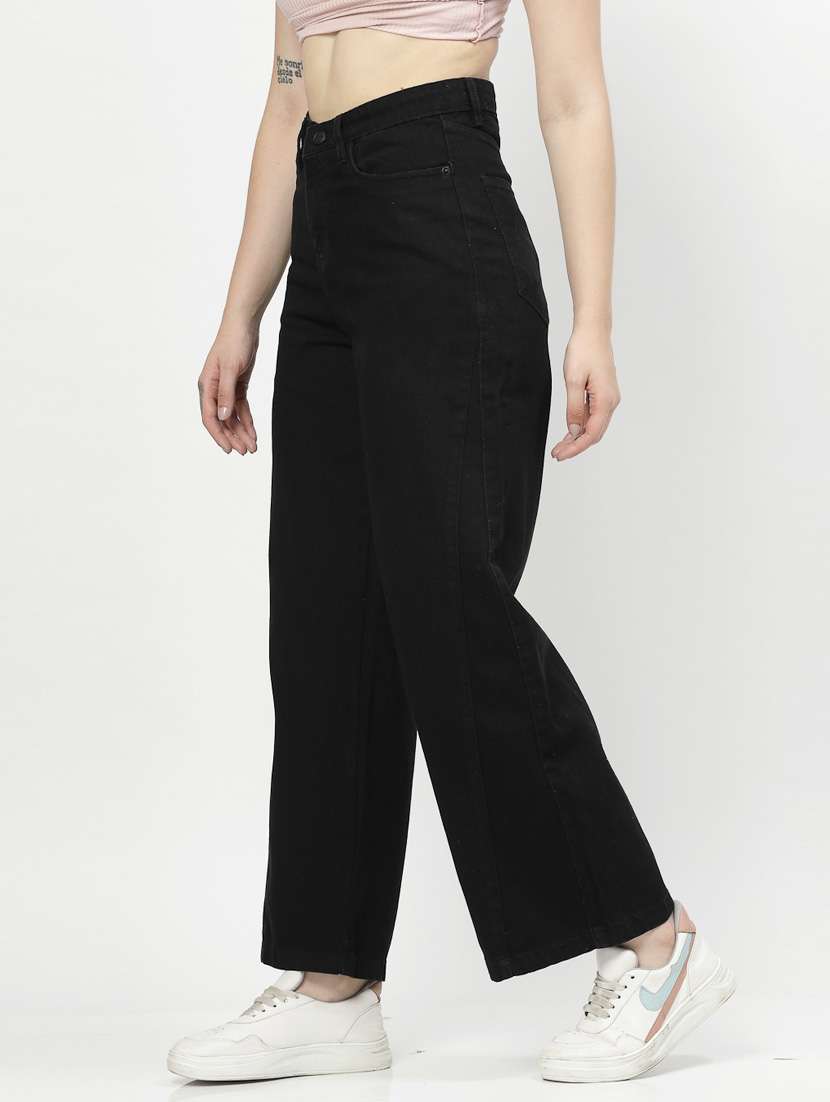 women solid high rise wide leg jean - 21307989 -  Standard Image - 2