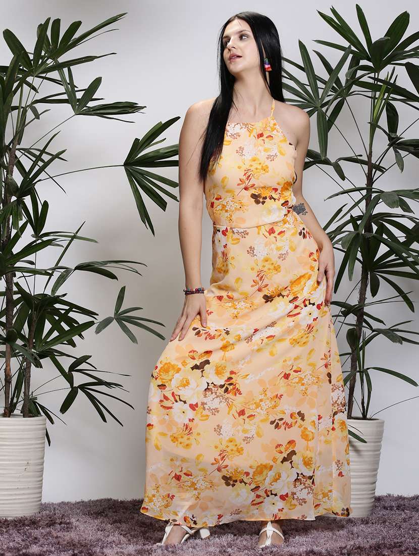 Women Yellow Polyester A Line Dress