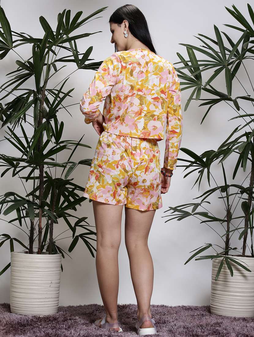 women yellow polyester top and shorts co-ord set - 21308048 -  Standard Image - 2