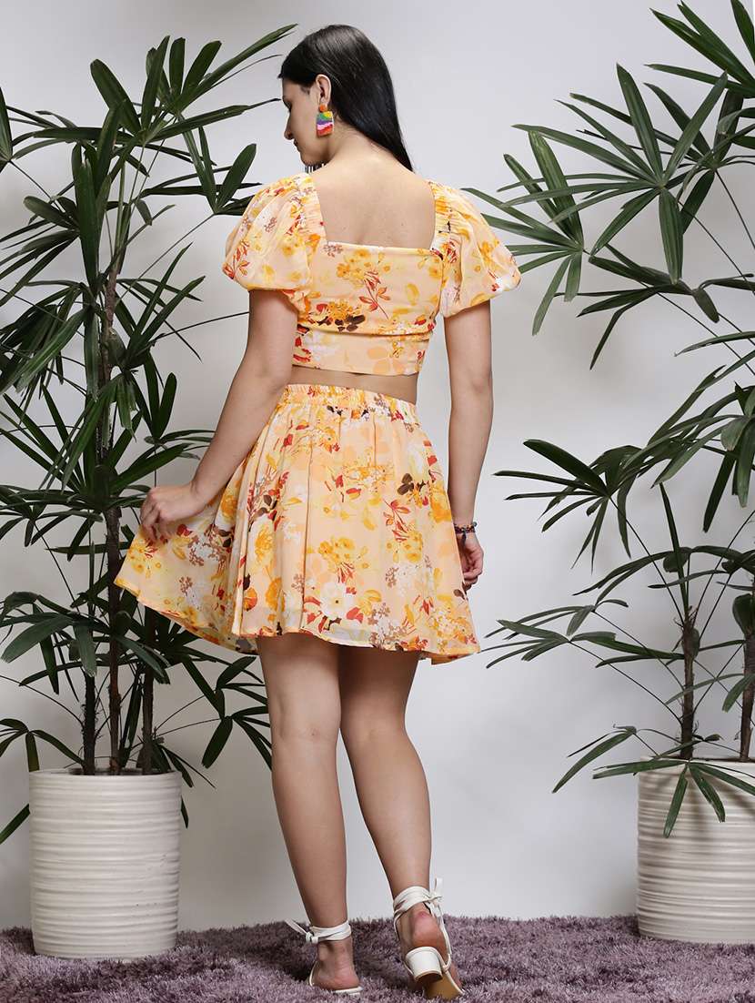 women yellow polyester top and skirt co-ord set - 21308050 -  Standard Image - 2