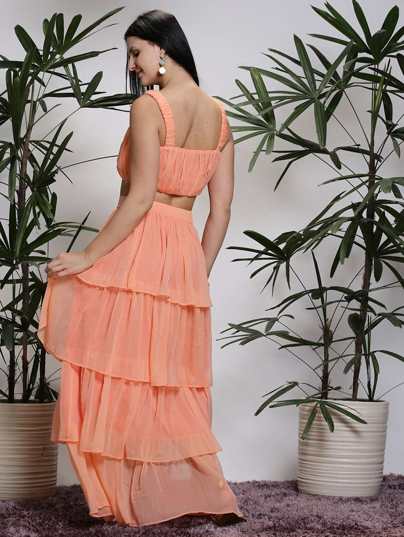 women peach polyester top and skirt co-ord set - 21308053 -  Standard Image - 2