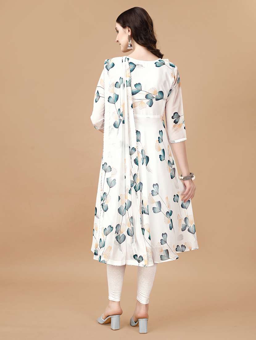 women white v neck kurta dupatta set - 21308110 -  Standard Image - 2