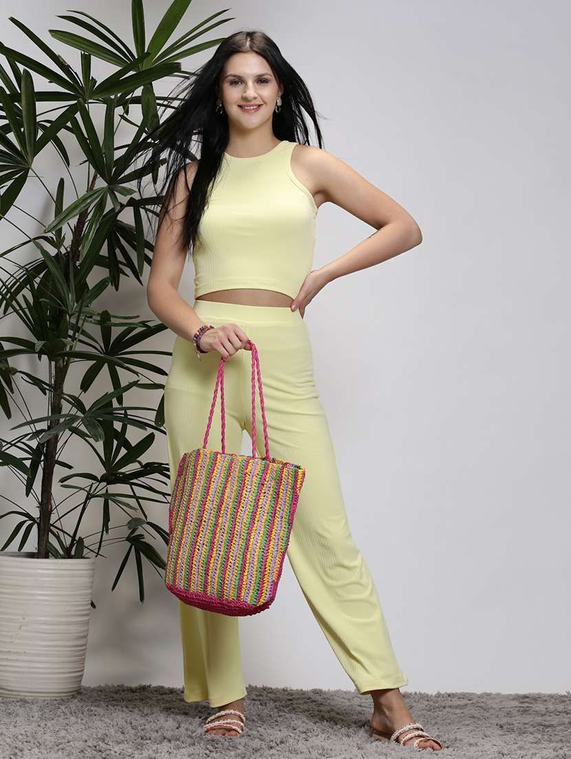 women yellow polyester palazzo