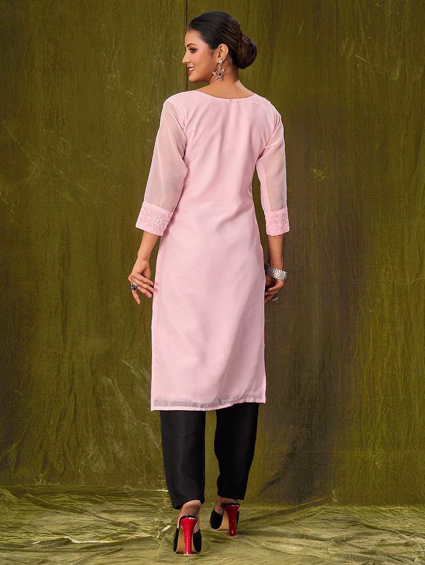 women three quarter sleeve straight kurta - 21308116 -  Standard Image - 2