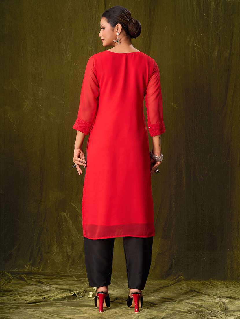 women three quarter sleeve straight kurta - 21308117 -  Standard Image - 2