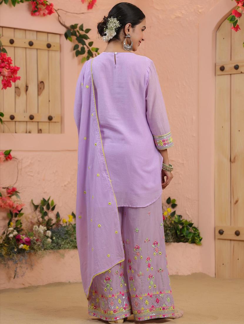 women lavender kurta palazzo set with dupatta - 21308128 - Standard Image - 2