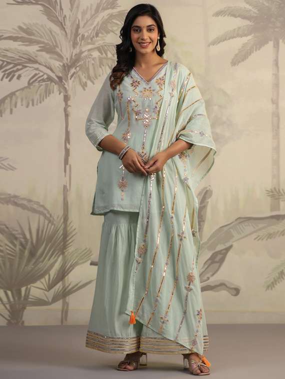 women neo mint kurta sharara set with dupatta