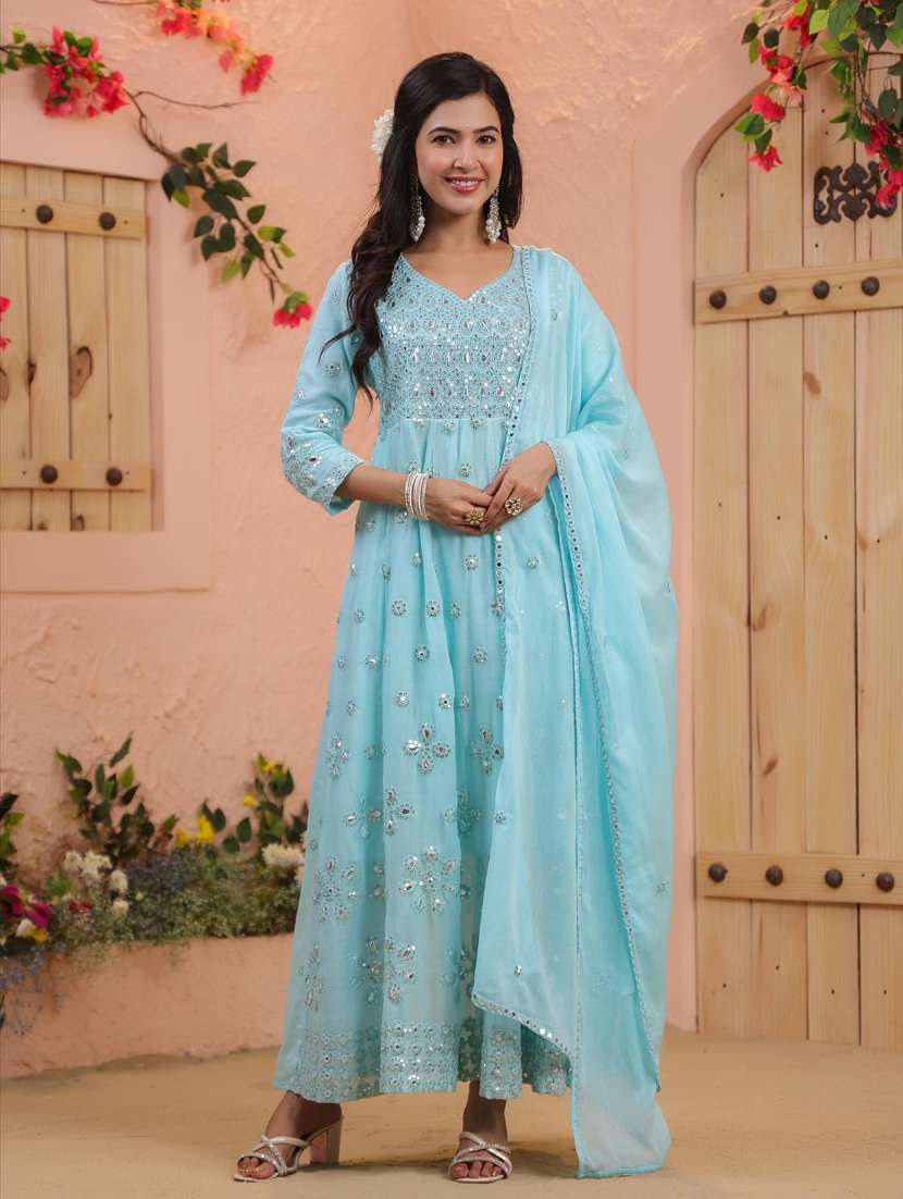 women light blue kurta dupatta set