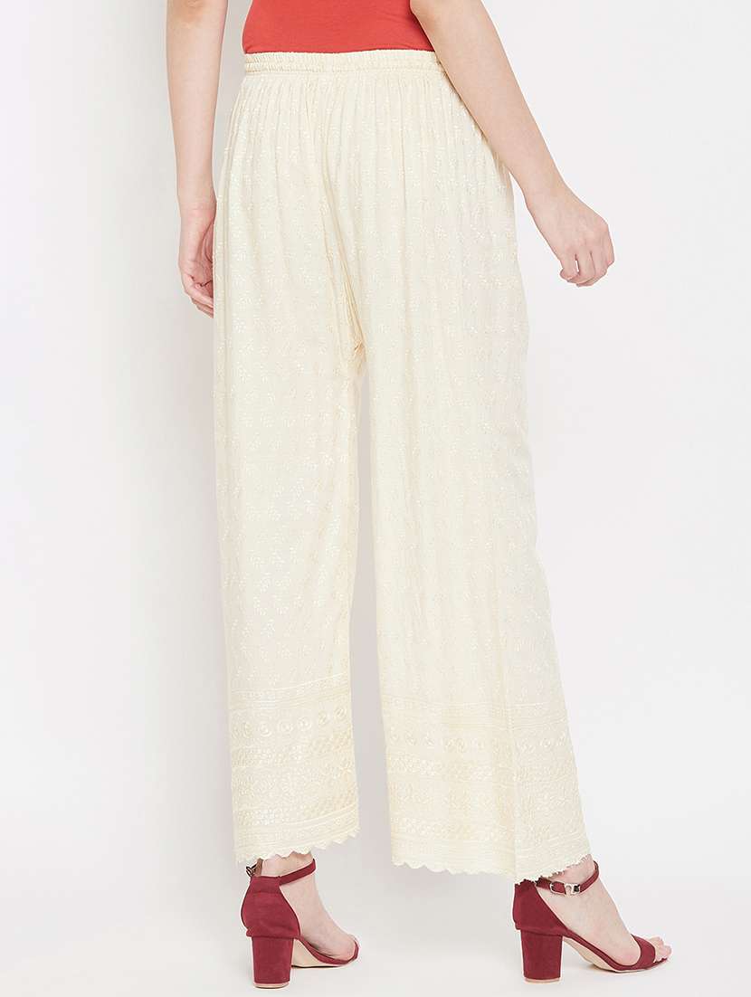 women off white rayon palazzo - 21308258 - Standard Image - 2