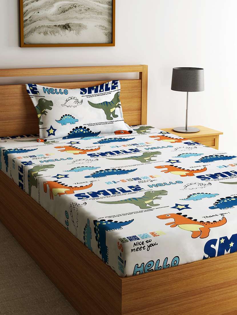 home sizzler 144tc kid's dinosours single bedsheet with 1 pillow cover