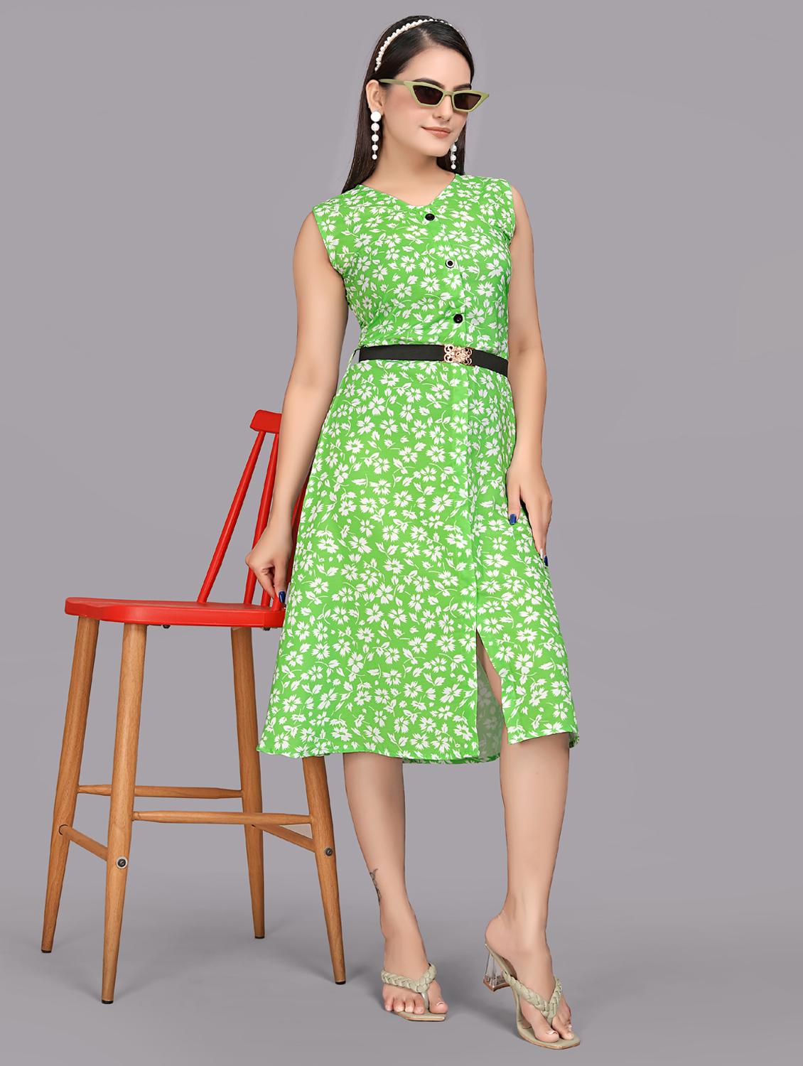 women green rayon a-line dress - 21308367 -  Zoom Image - 0