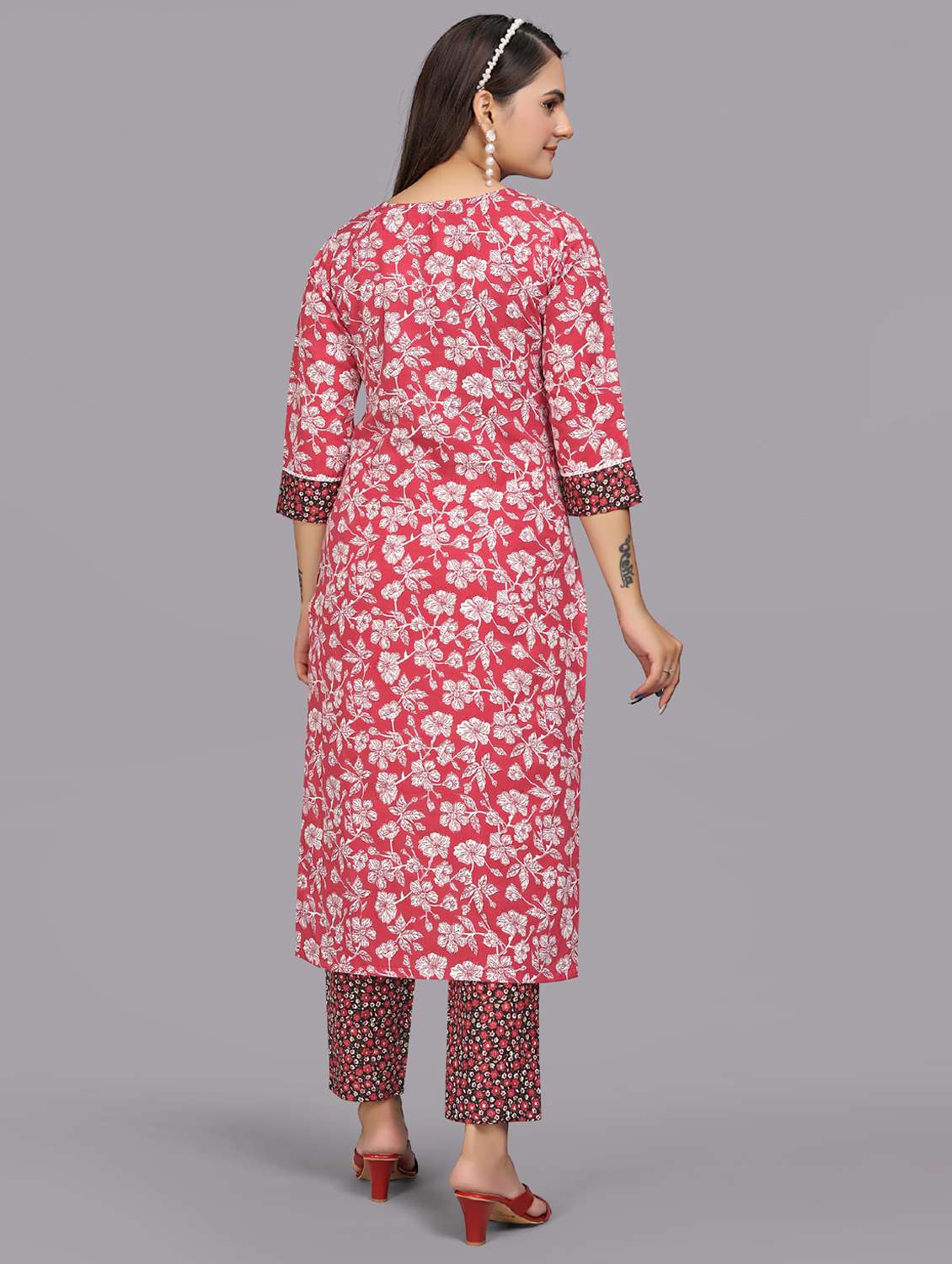 women red kurta pant set - 21308370 -  Standard Image - 2