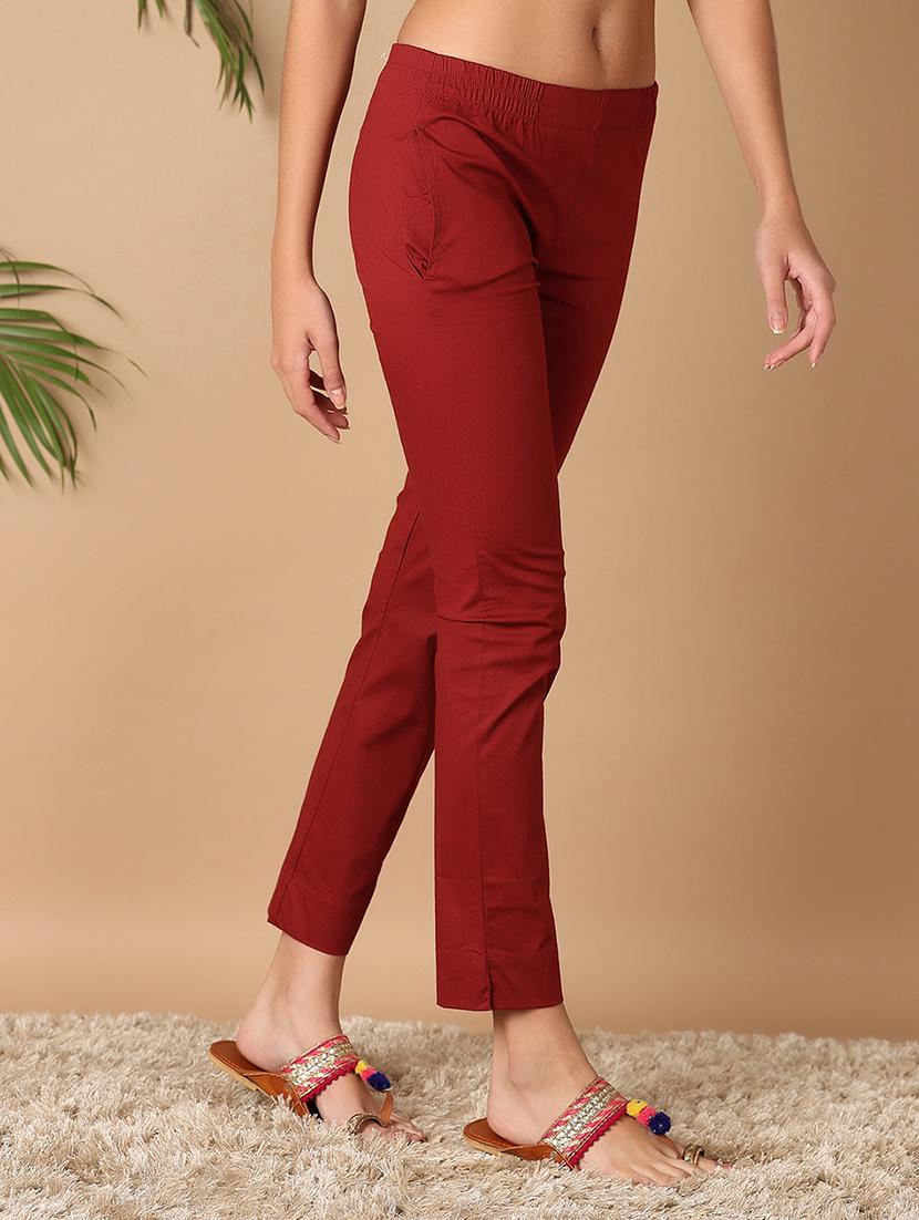 women maroon cotton tailored pants - 21308420 - Standard Image - 2