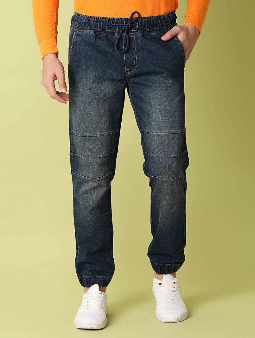 men solid mid rise jogger