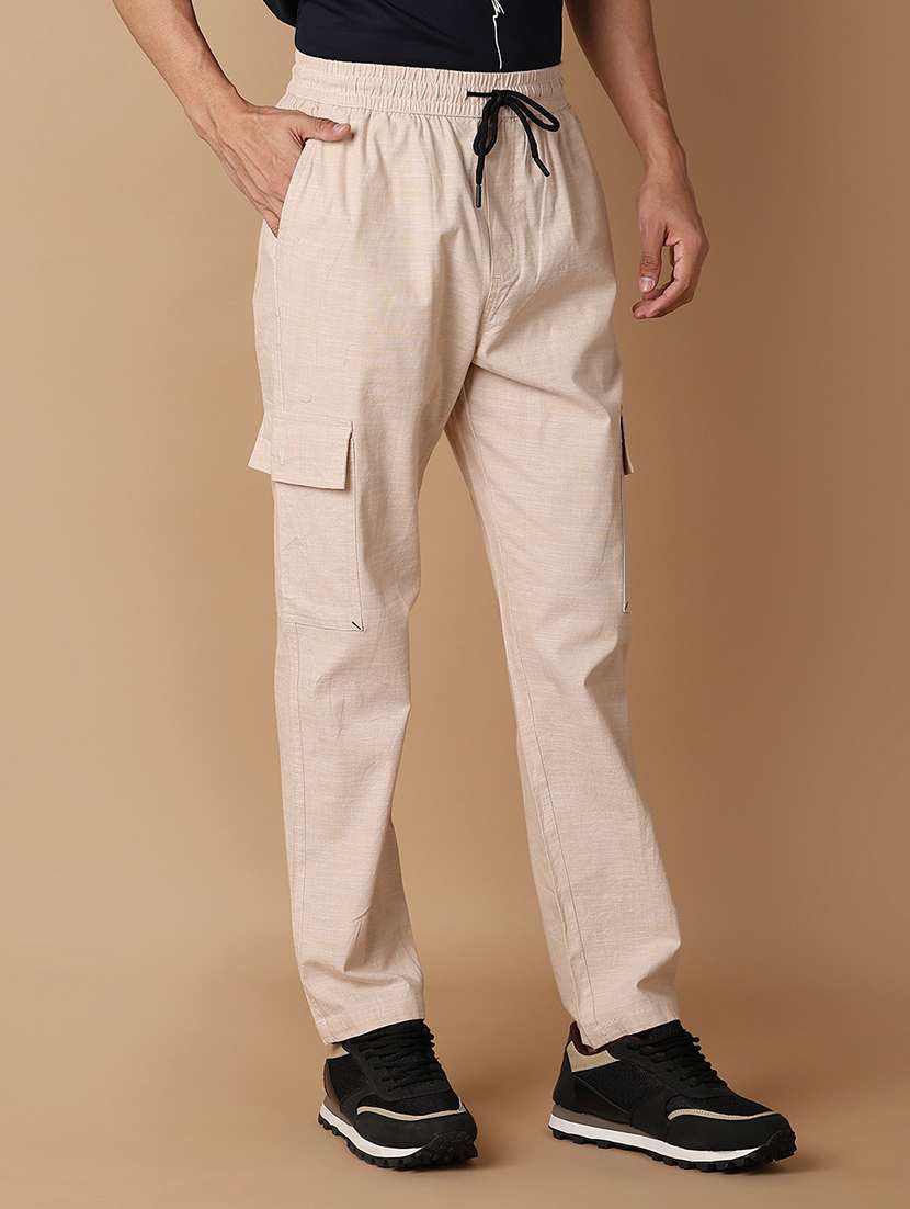 beige solid cargos casual trouser - 21308529 -  Standard Image - 2