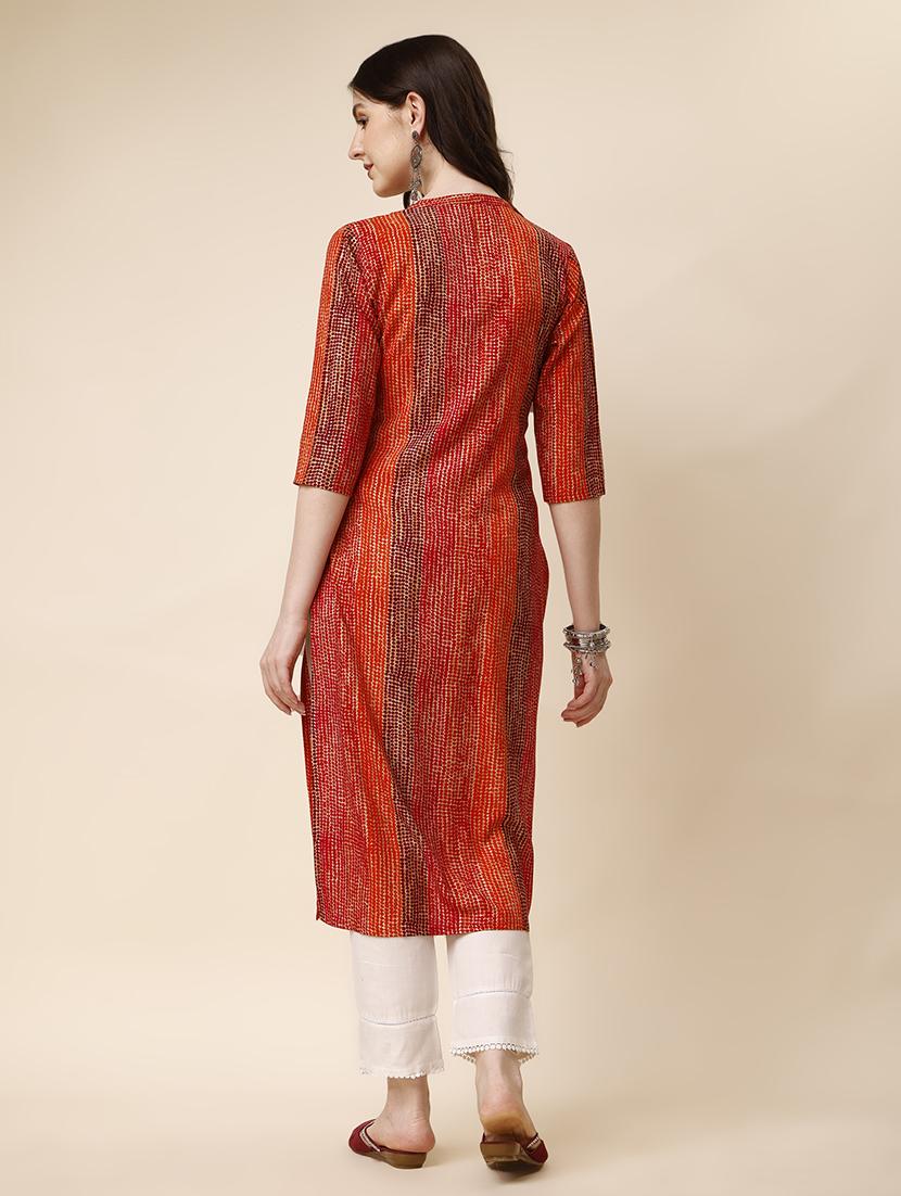 orange cotton blend aline kurta - 21308677 - Standard Image - 2